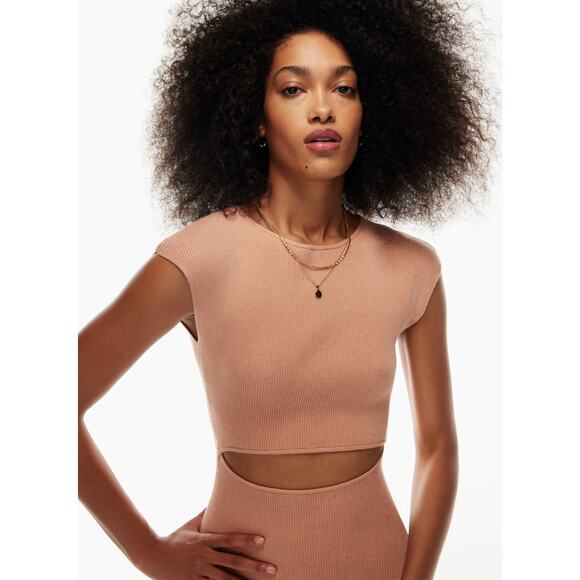Aritzia Wilfred Free Cut-Out Knit Mini Dress Soft Terracotta - Picture 2 of 14